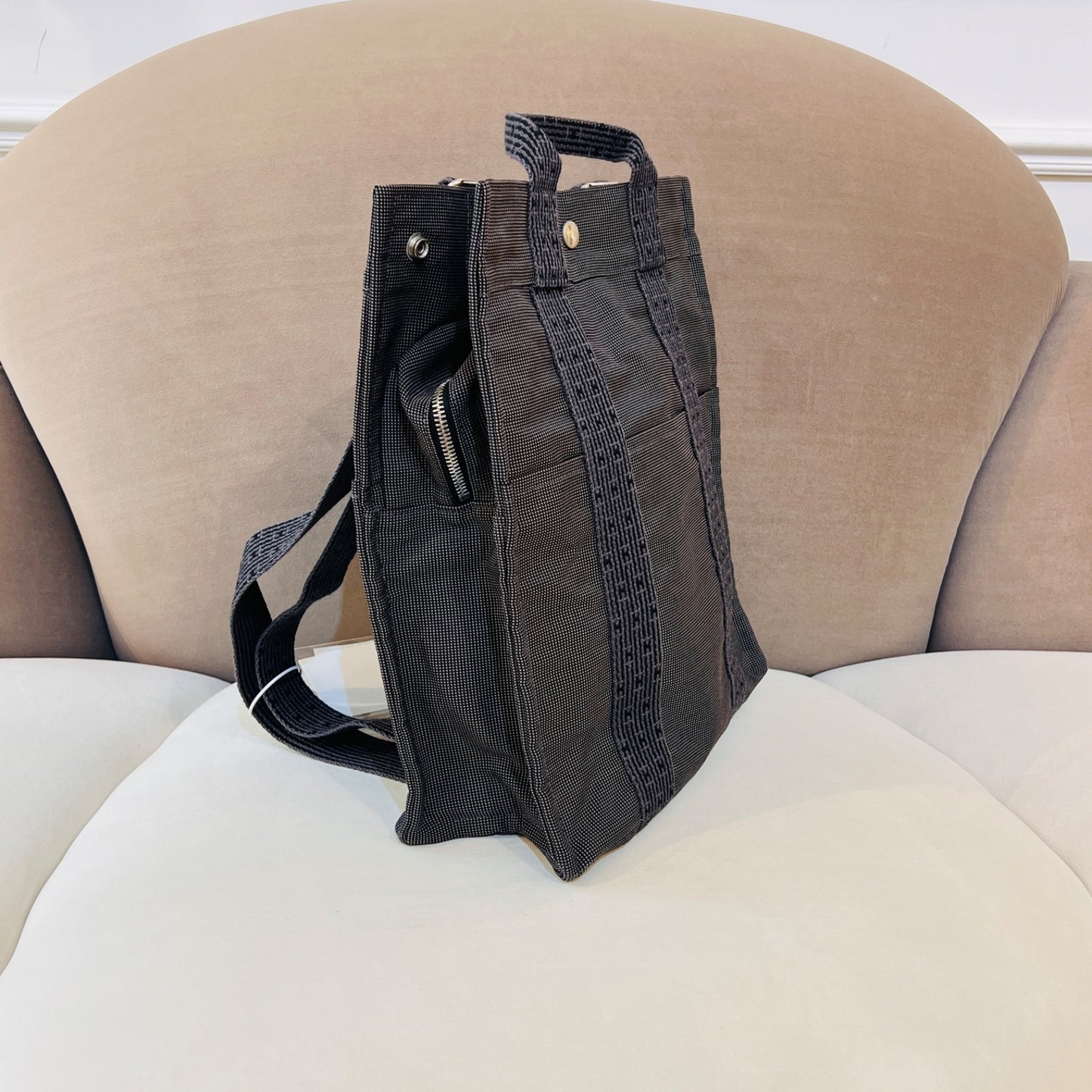 Hermès Vintage Airline Add Mm Gray Canvas Backpack