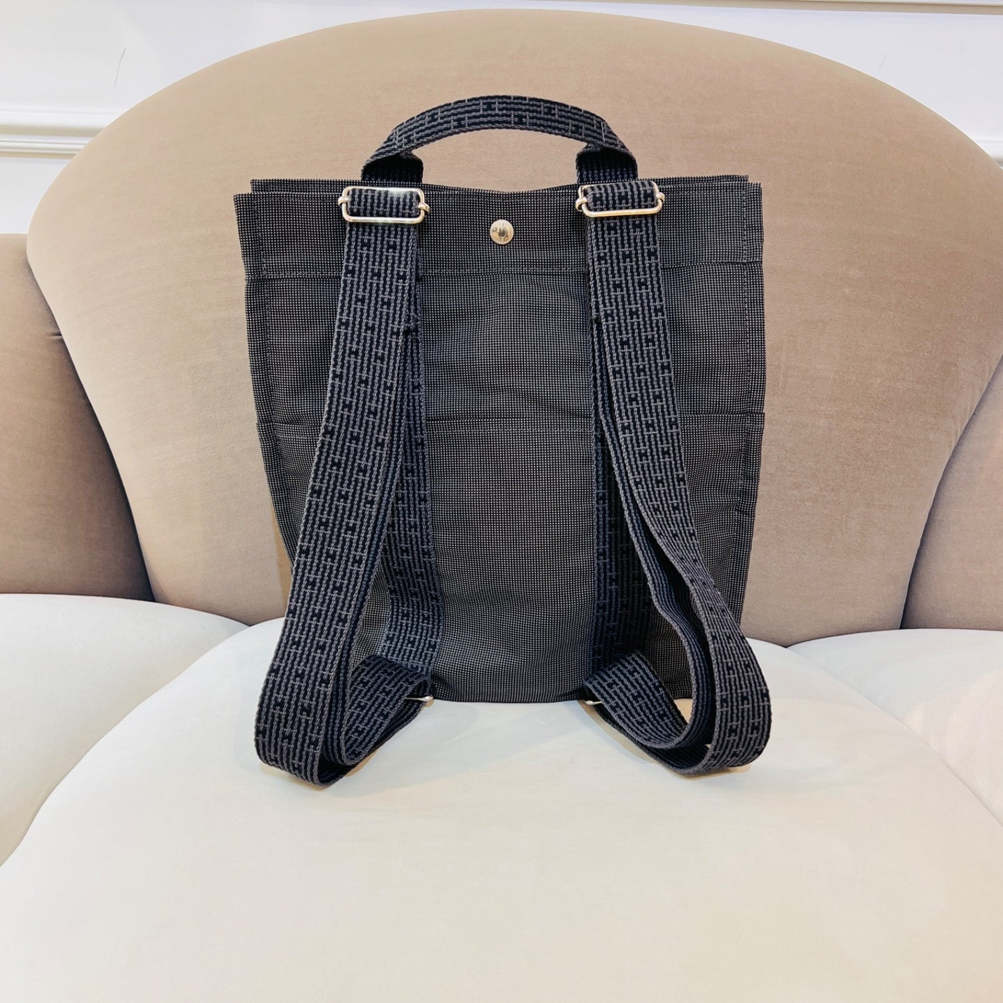 Hermès Vintage Airline Add Mm Gray Canvas Backpack