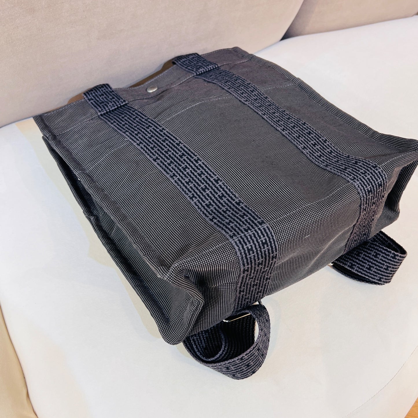 Hermès Vintage Airline Add Mm Gray Canvas Backpack