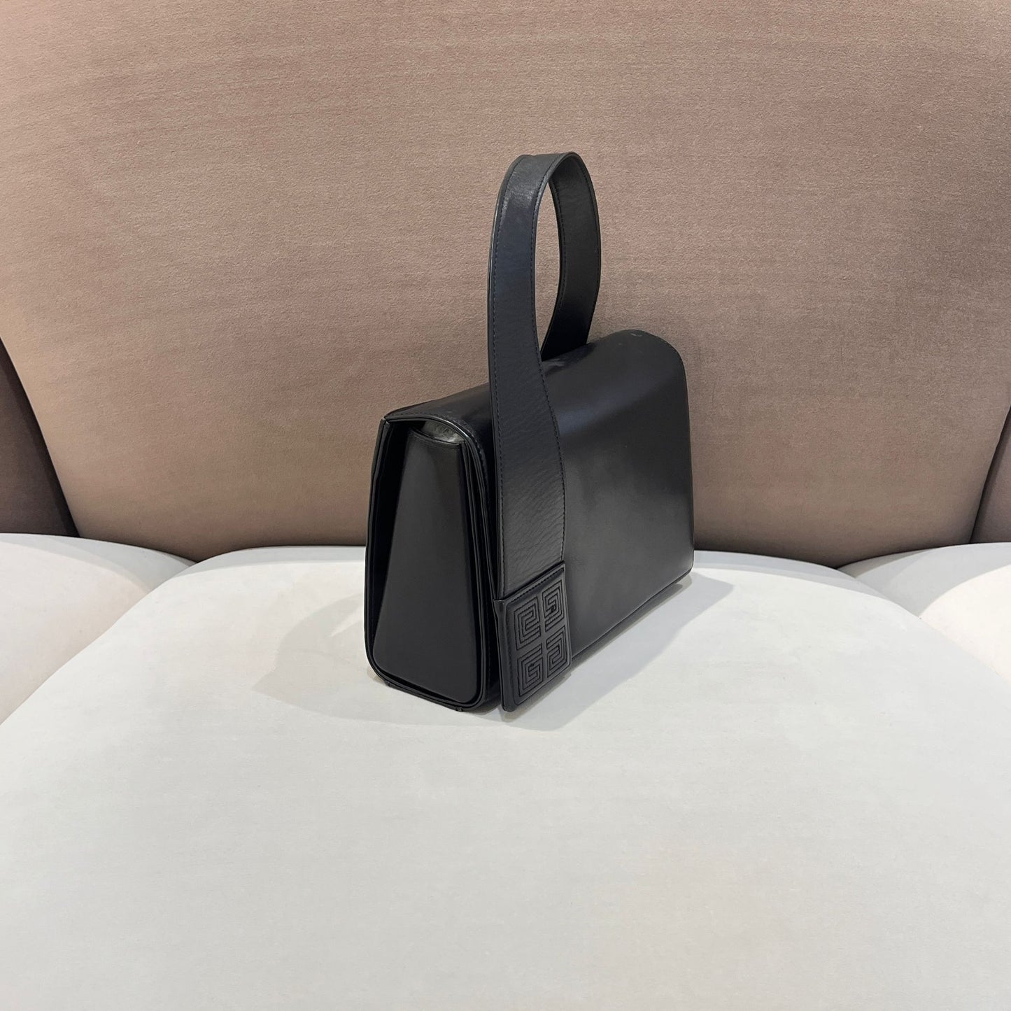 Givenchy Vintage 4G Logo Structured Black Leather Top Handle Bag