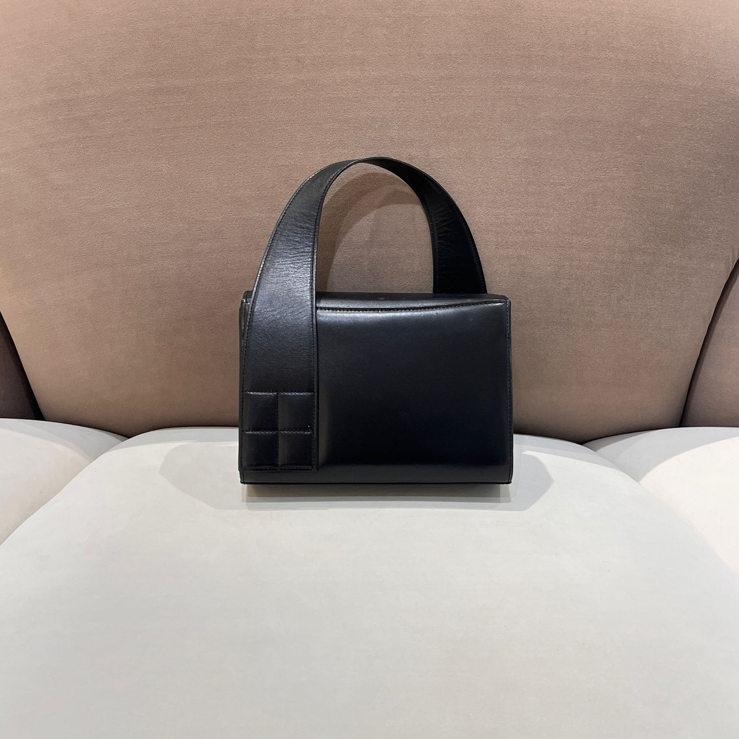 Givenchy Vintage 4G Logo Structured Black Leather Top Handle Bag