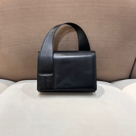 Givenchy Vintage 4G Logo Structured Black Leather Top Handle Bag