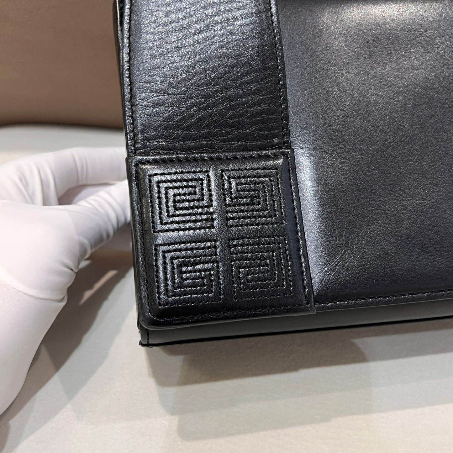 Givenchy Vintage 4G Logo Structured Black Leather Top Handle Bag