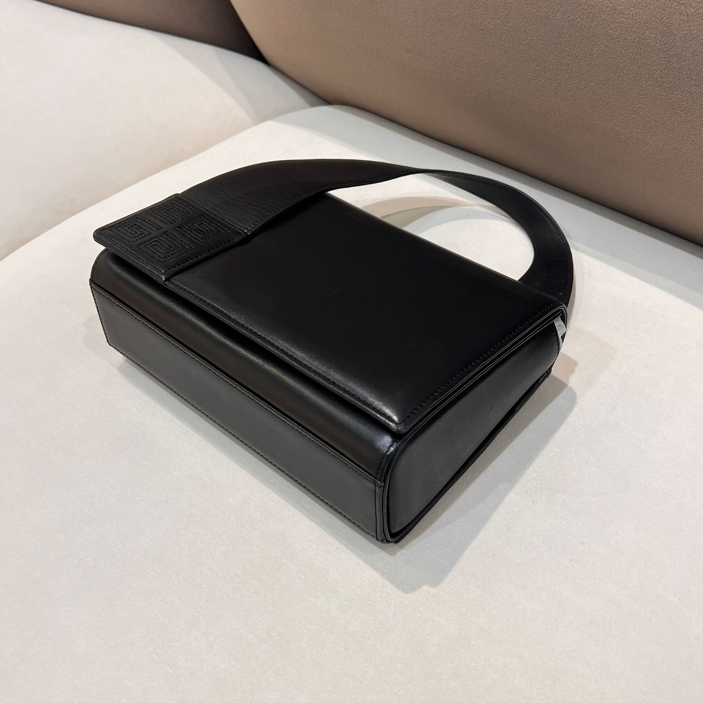 Givenchy Vintage 4G Logo Structured Black Leather Top Handle Bag