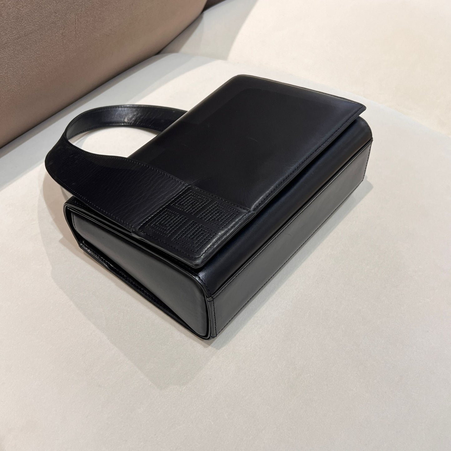 Givenchy Vintage 4G Logo Structured Black Leather Top Handle Bag