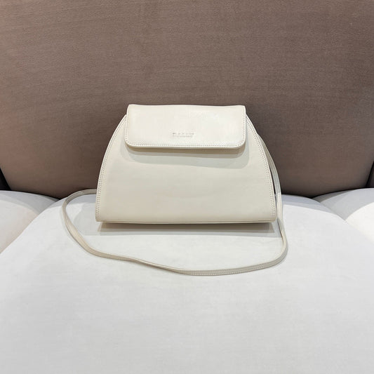Bally Vintage Cream Leather Minimal Flap Shoulder Bag