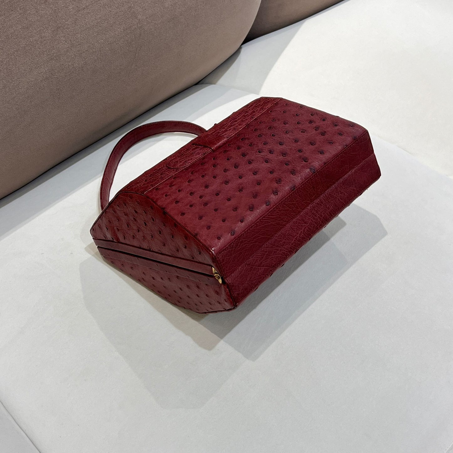 Bally Vintage Ostrich Embossed Leather Brown Top Handle Box Handbag