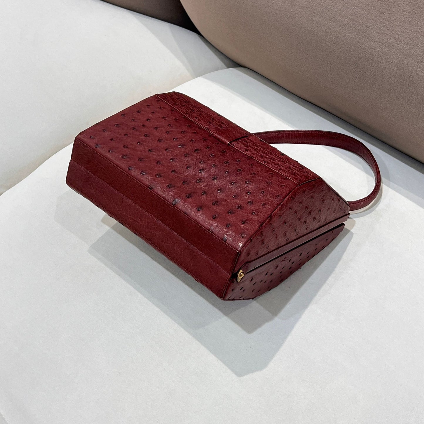 Bally Vintage Ostrich Embossed Leather Brown Top Handle Box Handbag