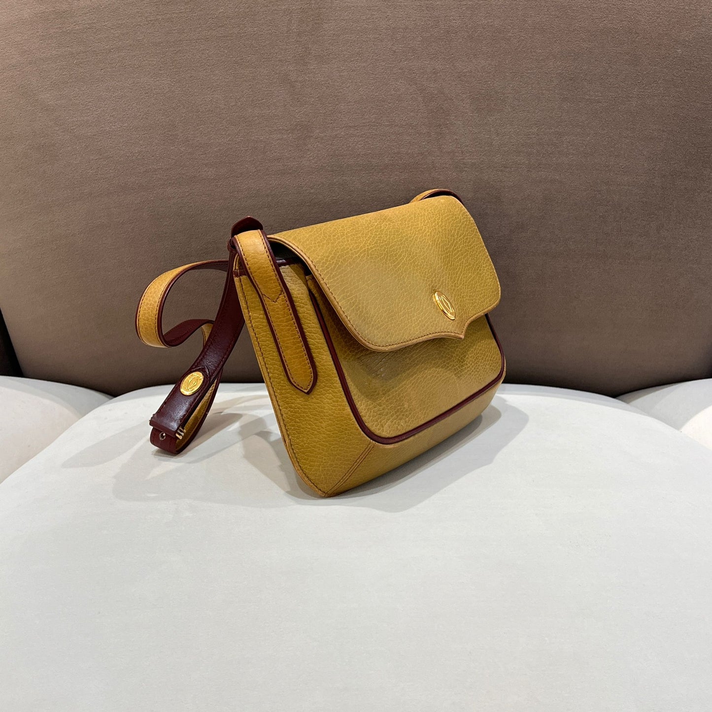 Cartier Vintage Must De Cartier Grained Leather Mustard Yellow Shoulder Bag