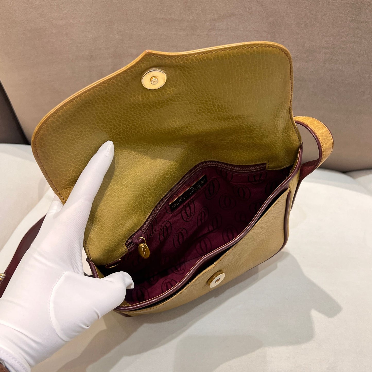 Cartier Vintage Must De Cartier Grained Leather Mustard Yellow Shoulder Bag