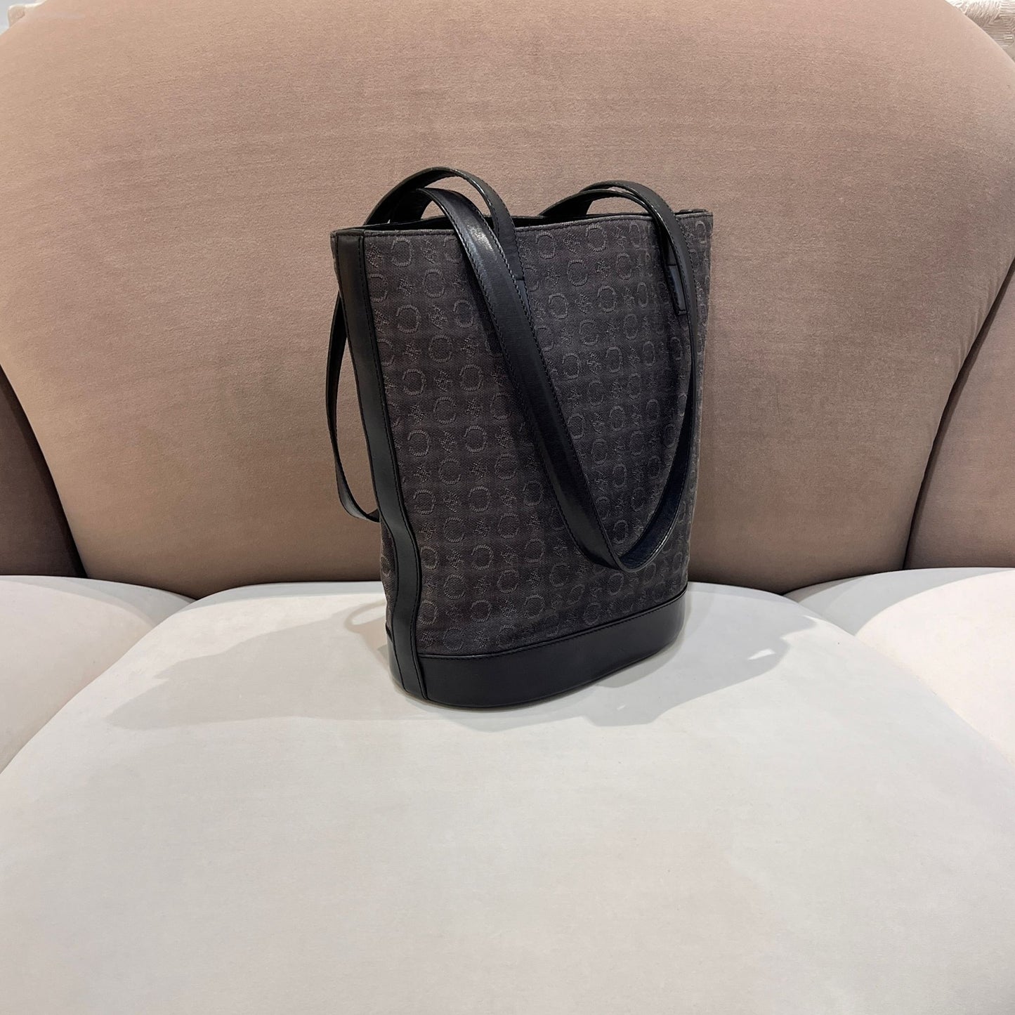 Celine Vintage Macadam Canvas Leather Trim Brown Tote Bag