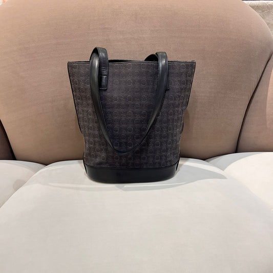 Celine Vintage Macadam Canvas Leather Trim Brown Tote Bag