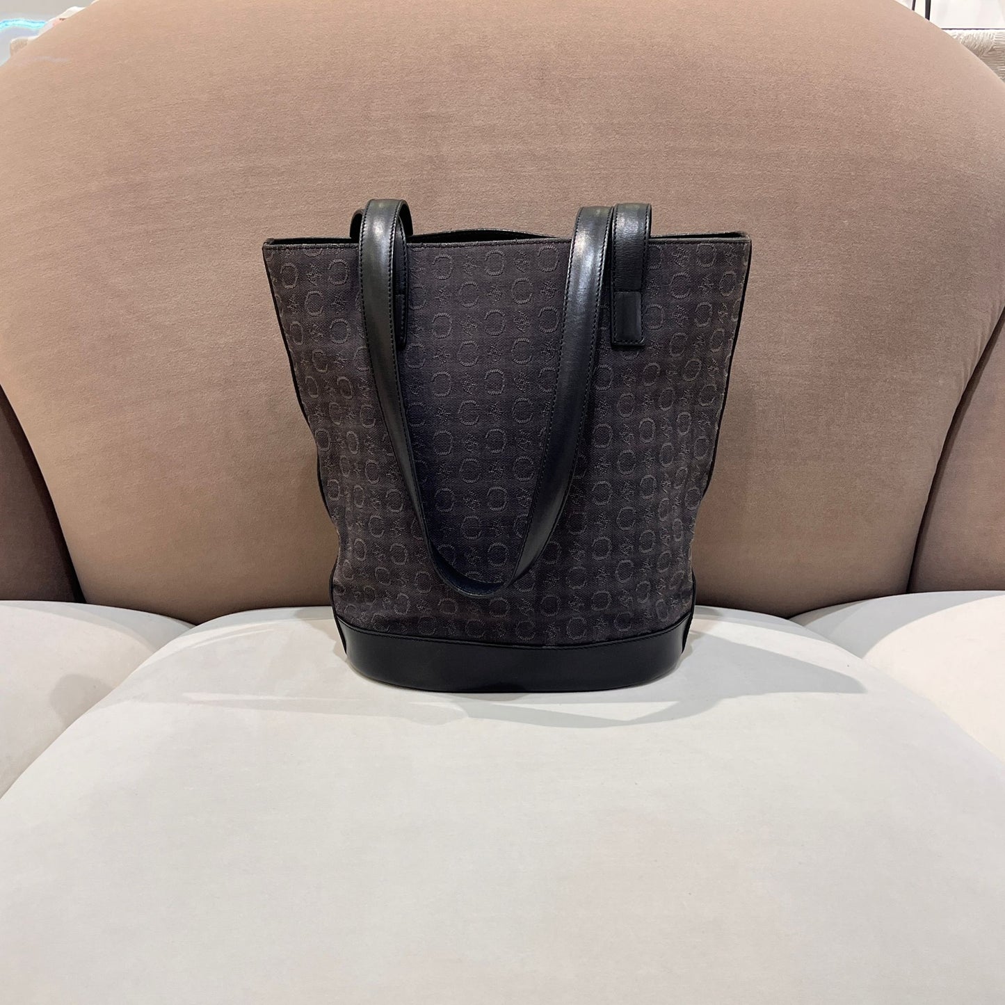 Celine Vintage Macadam Canvas Leather Trim Brown Tote Bag