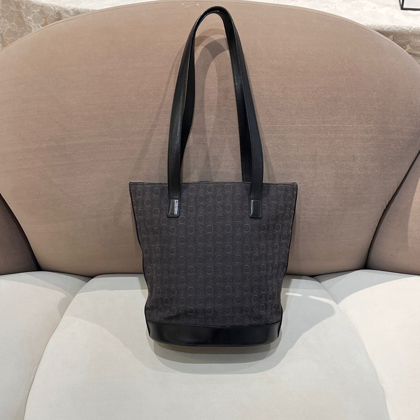 Celine Vintage Macadam Canvas Leather Trim Brown Tote Bag