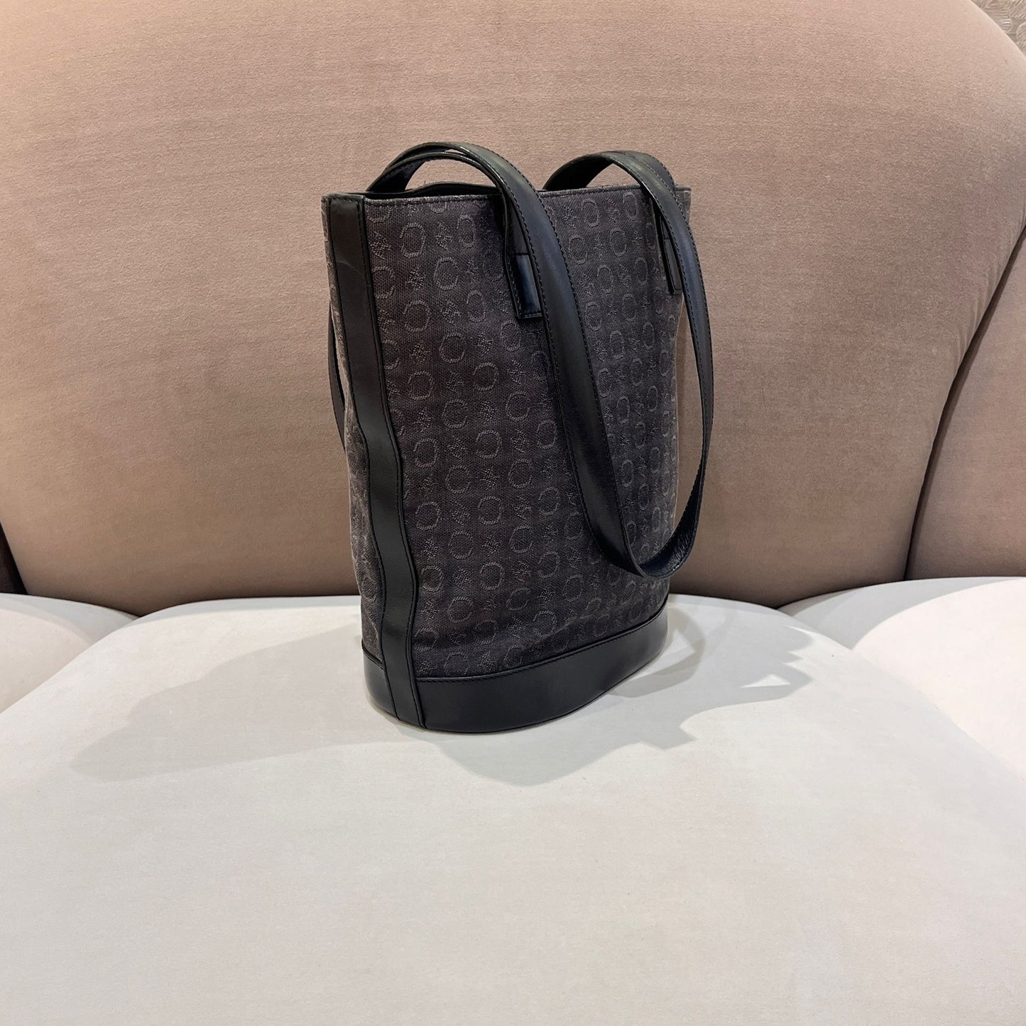 Celine Vintage Macadam Canvas Leather Trim Brown Tote Bag