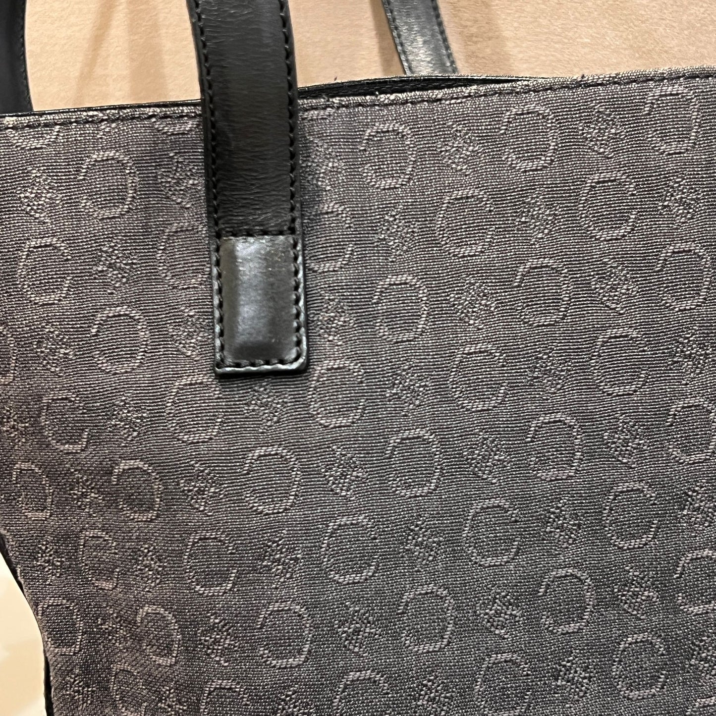 Celine Vintage Macadam Canvas Leather Trim Brown Tote Bag
