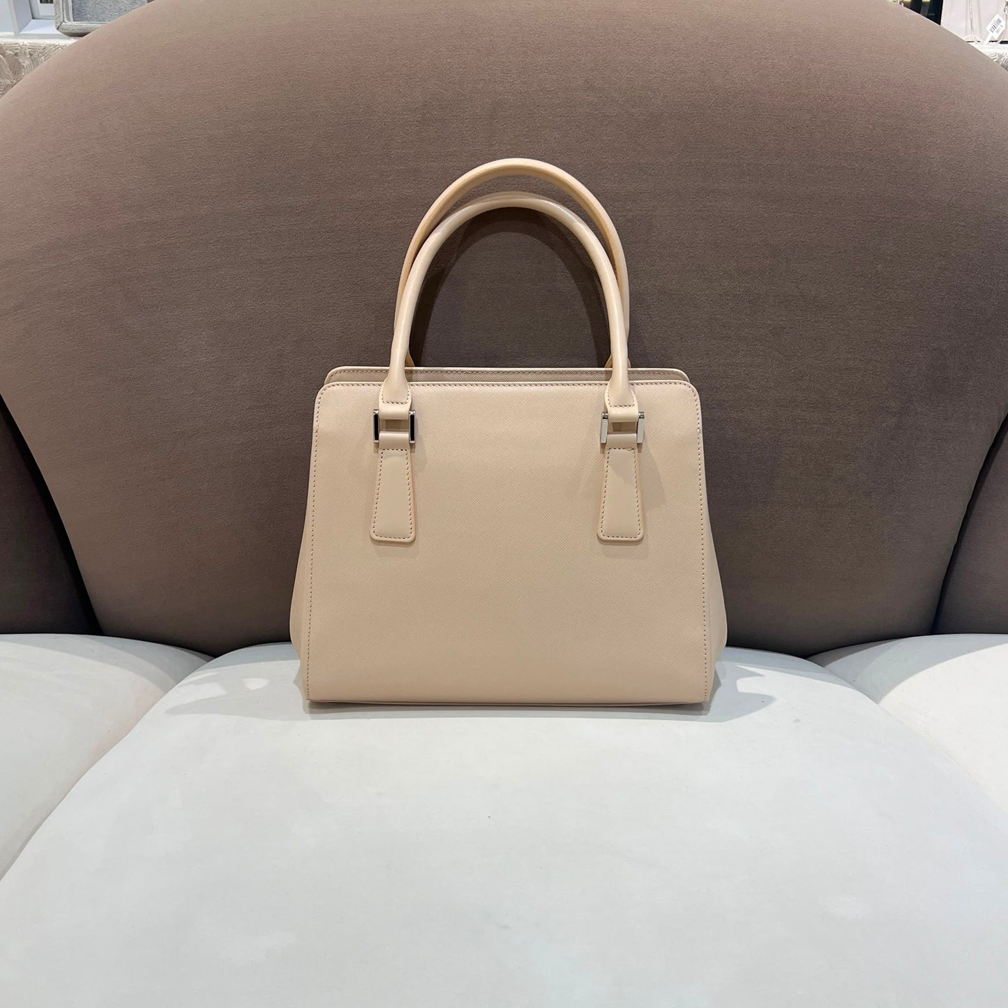 Burberry Vintage Beige Check PVC Leather Trim Handbag