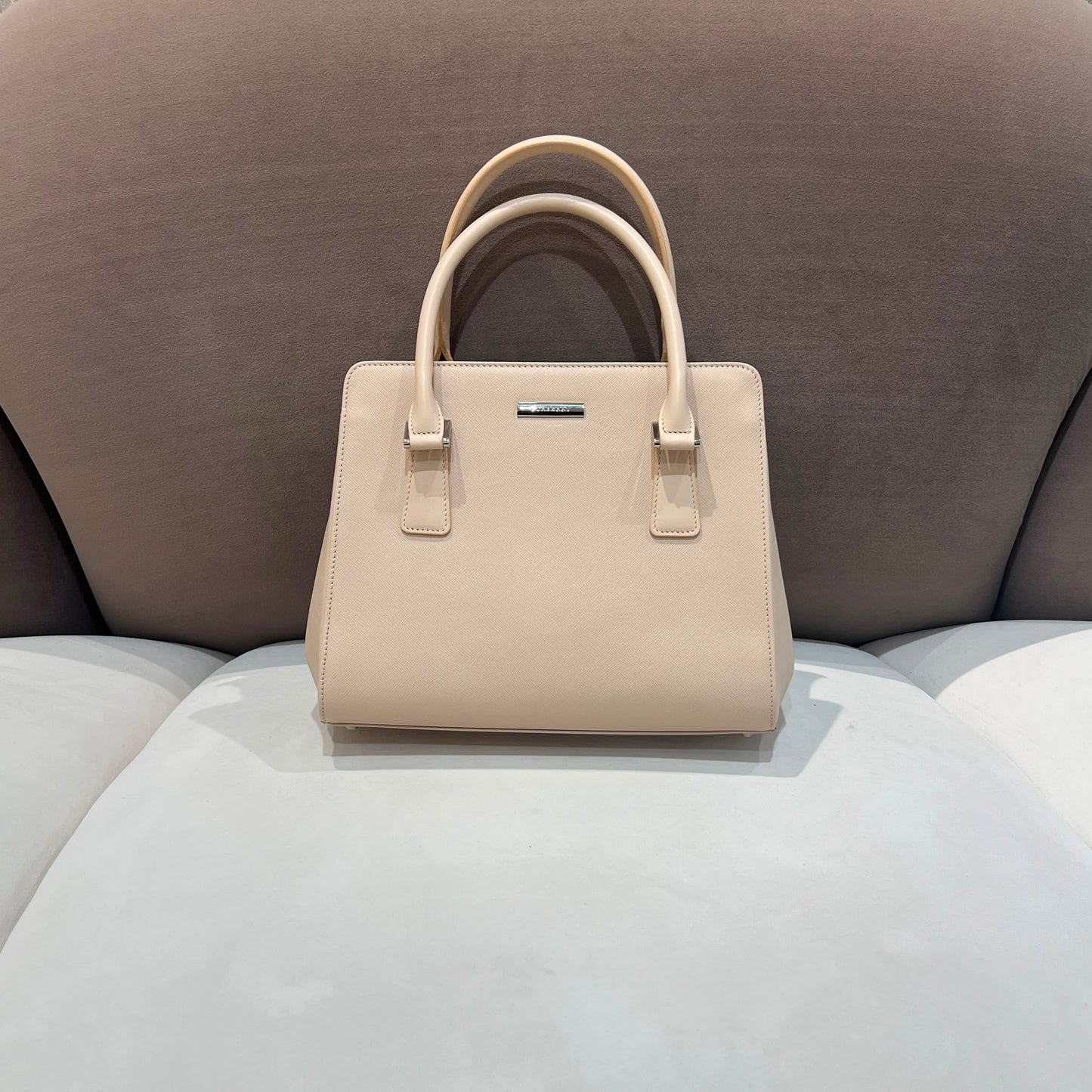 Burberry Vintage Beige Check PVC Leather Trim Handbag