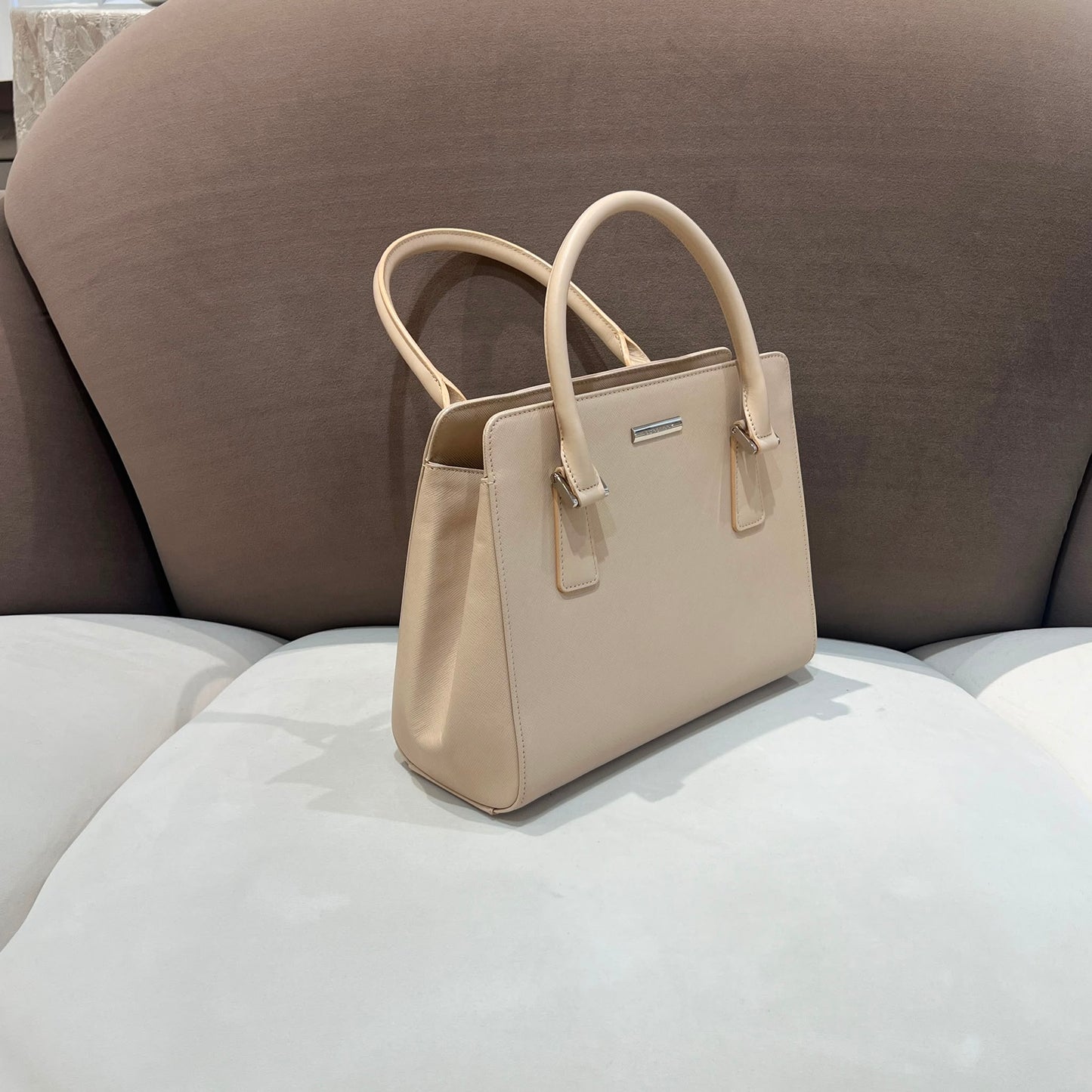 Burberry Vintage Beige Check PVC Leather Trim Handbag