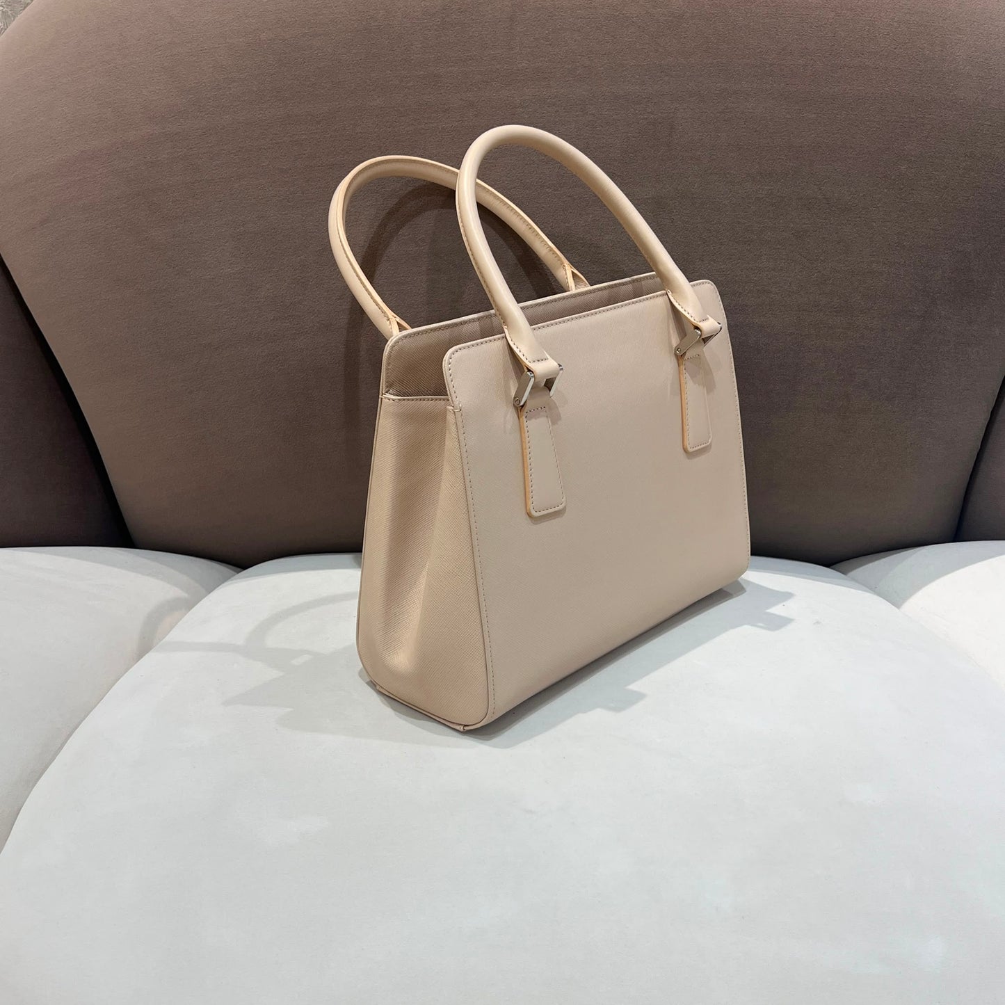 Burberry Vintage Beige Check PVC Leather Trim Handbag