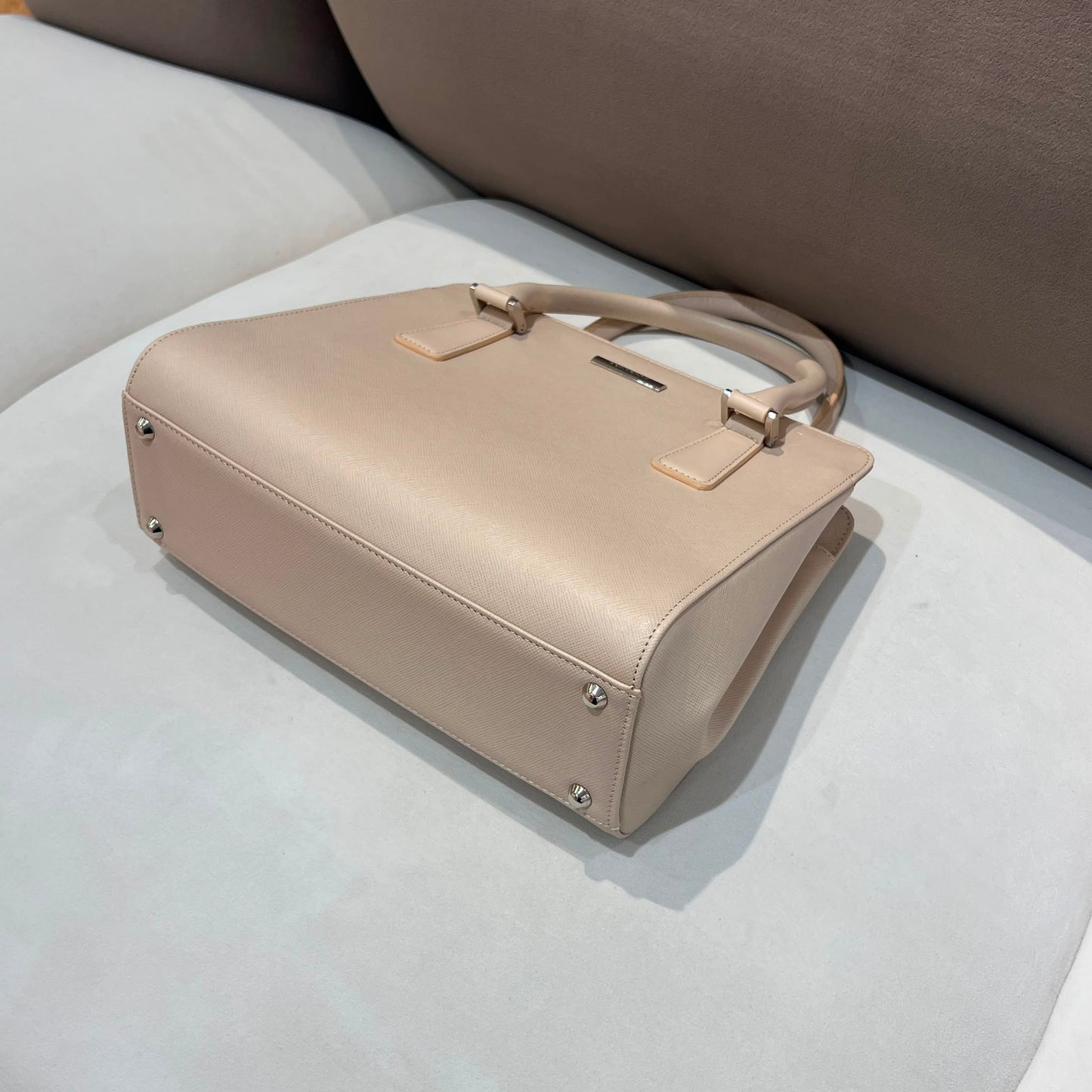 Burberry Vintage Beige Check PVC Leather Trim Handbag