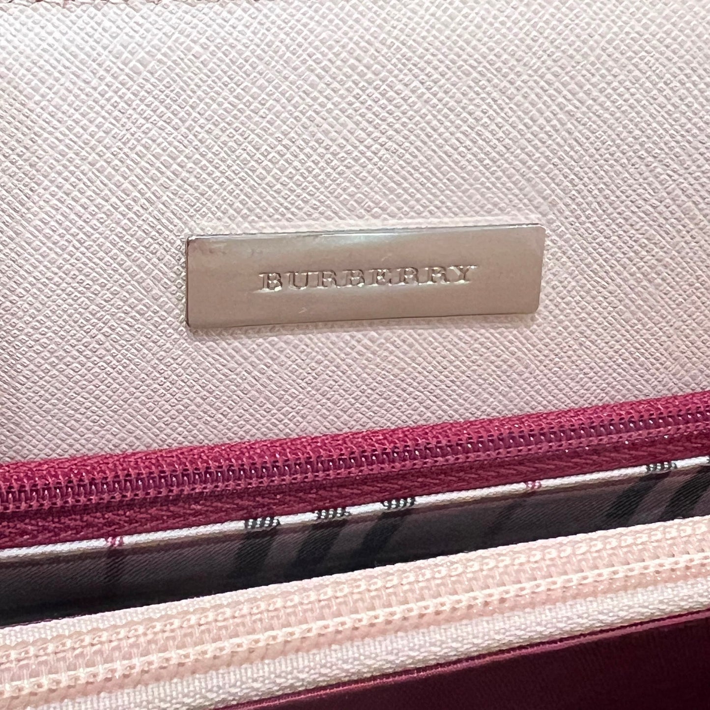 Burberry Vintage Beige Check PVC Leather Trim Handbag