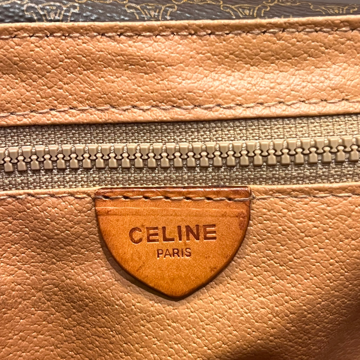 Celine Vintage Brown Macadam Canvas Shoulder Bag with Leather Trim