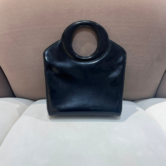 Christian Dior Vintage Black Patent Leather Circle Handbag