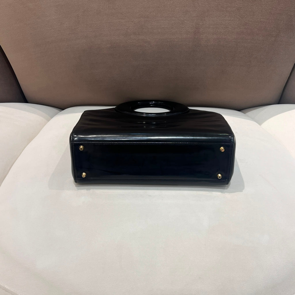 Christian Dior Vintage Black Patent Leather Circle Handbag