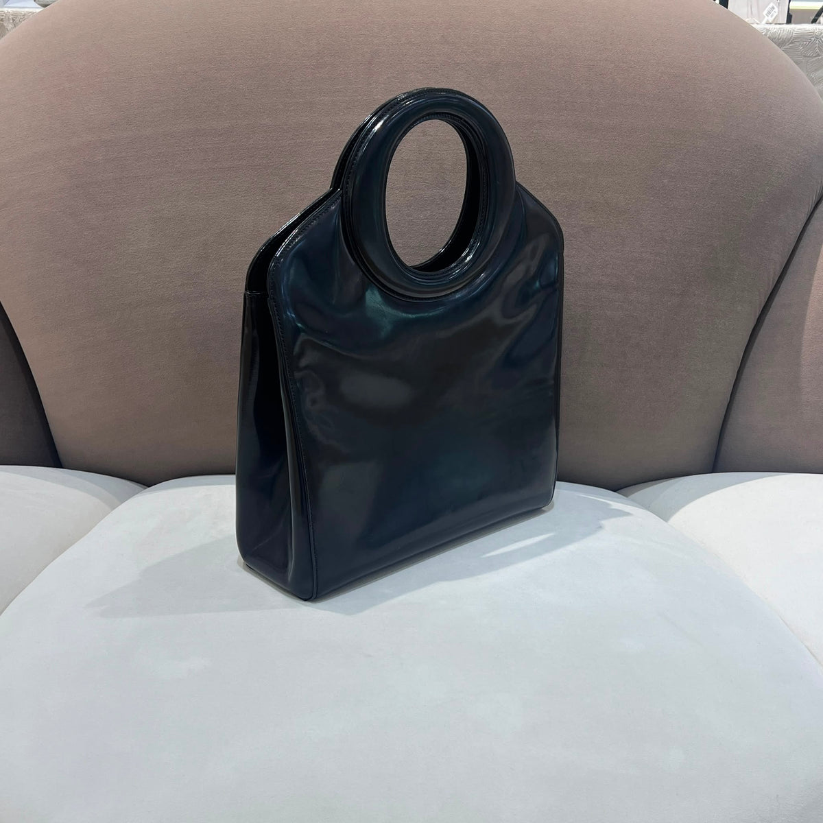 Christian Dior Vintage Black Patent Leather Circle Handbag