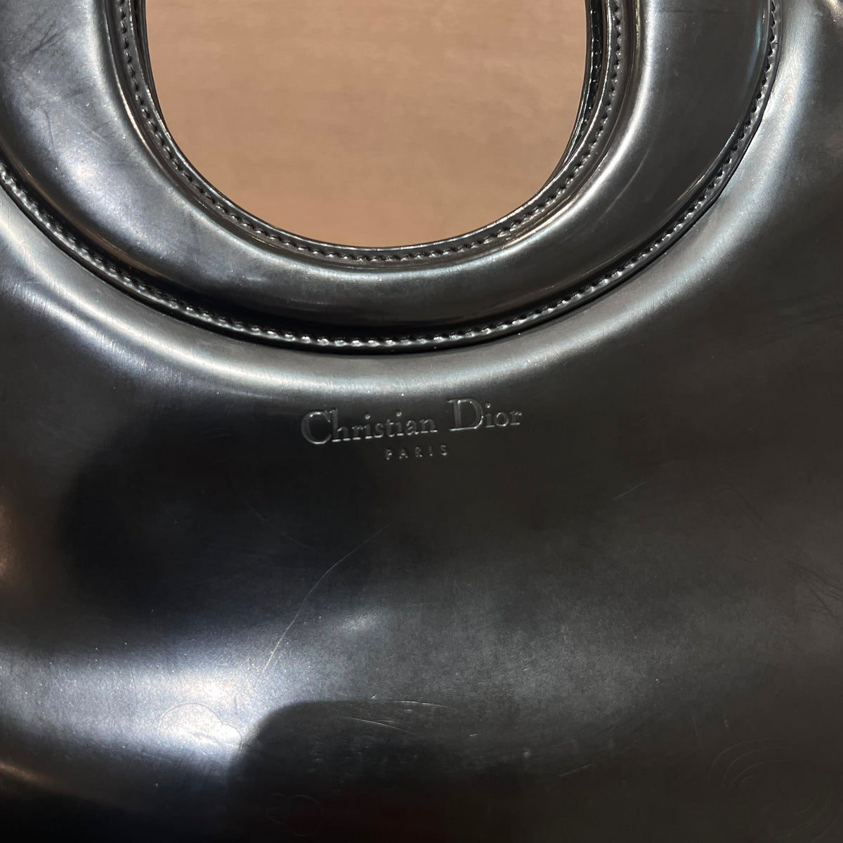 Christian Dior Vintage Black Patent Leather Circle Handbag