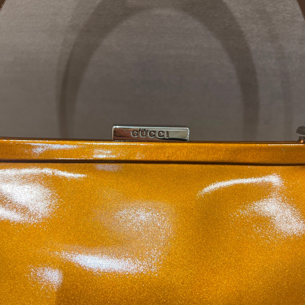 Gucci Vintage Cognac Leather Kiss-Lock Frame Handbag