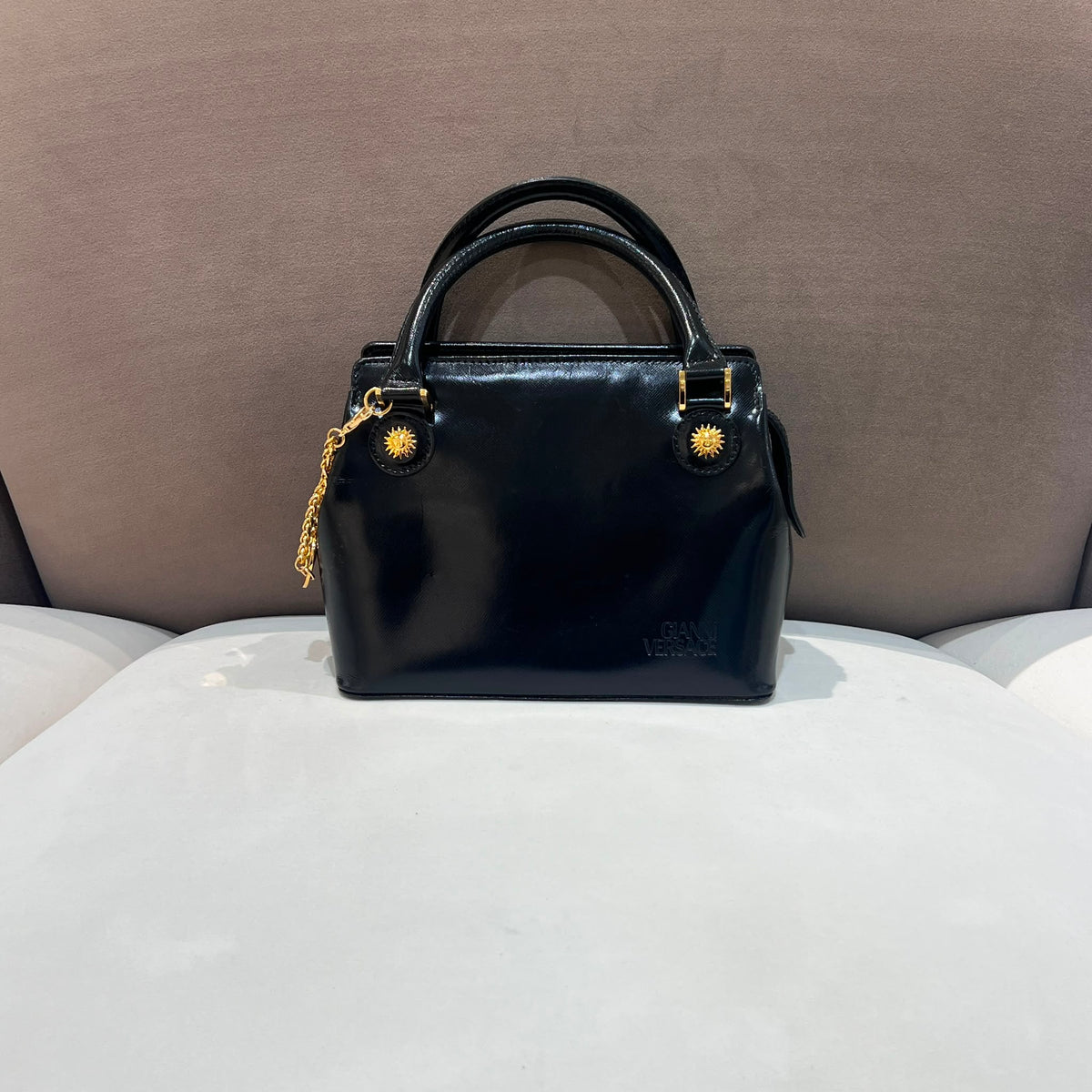 Versace Vintage Black Leather Medallion Handbag
