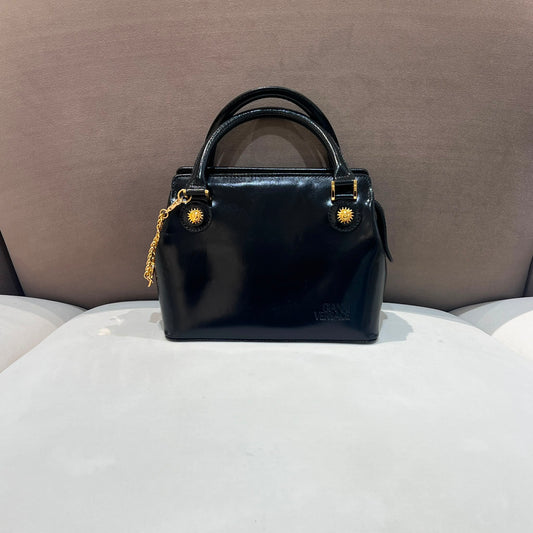 Versace Vintage Black Leather Medallion Handbag