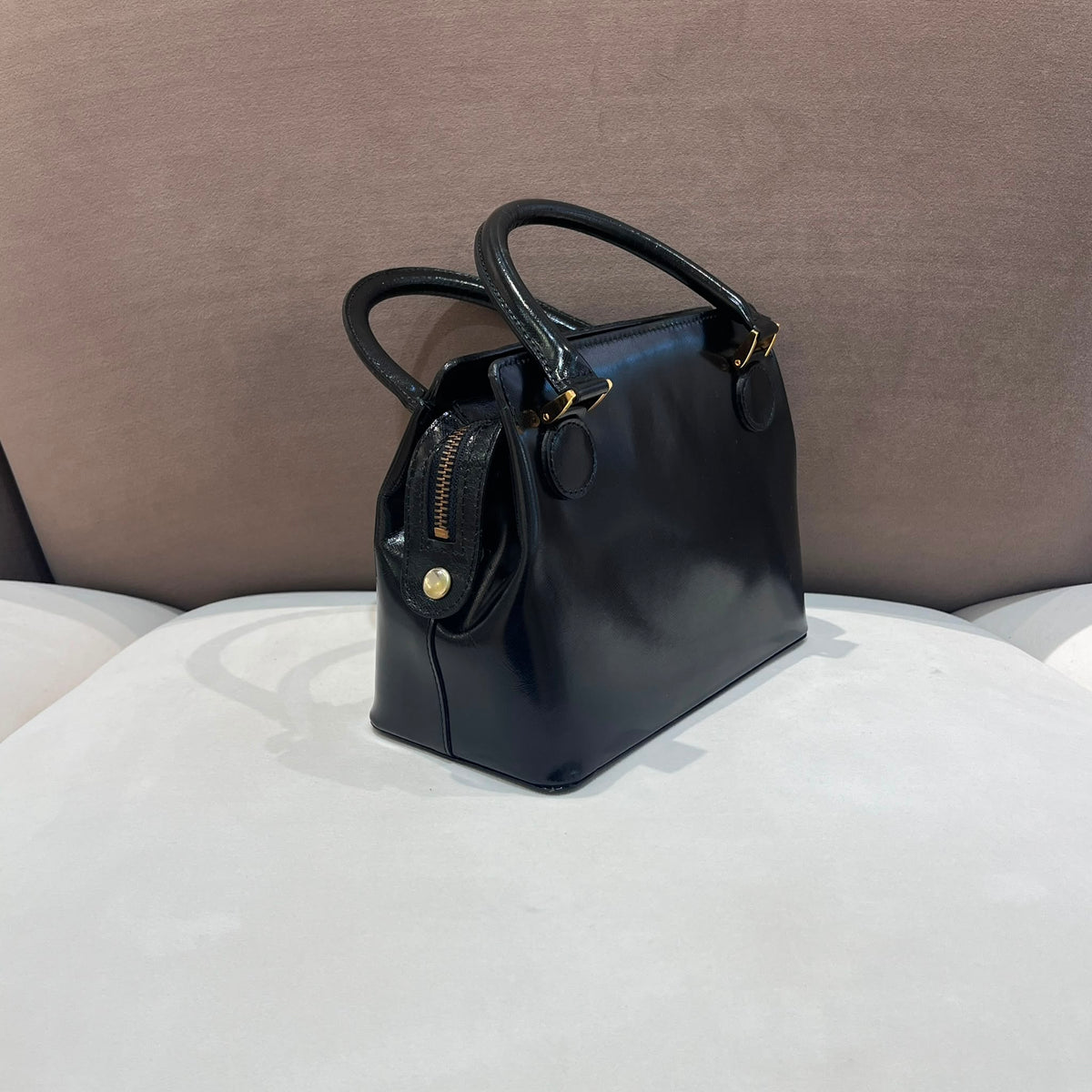Versace Vintage Black Leather Medallion Handbag
