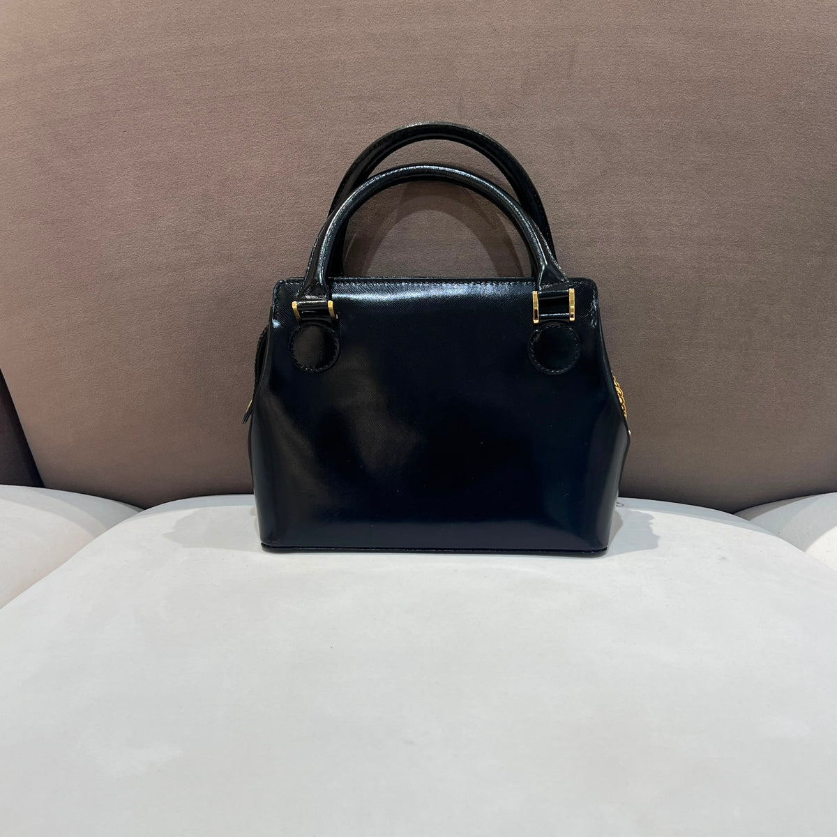 Versace Vintage Black Leather Medallion Handbag