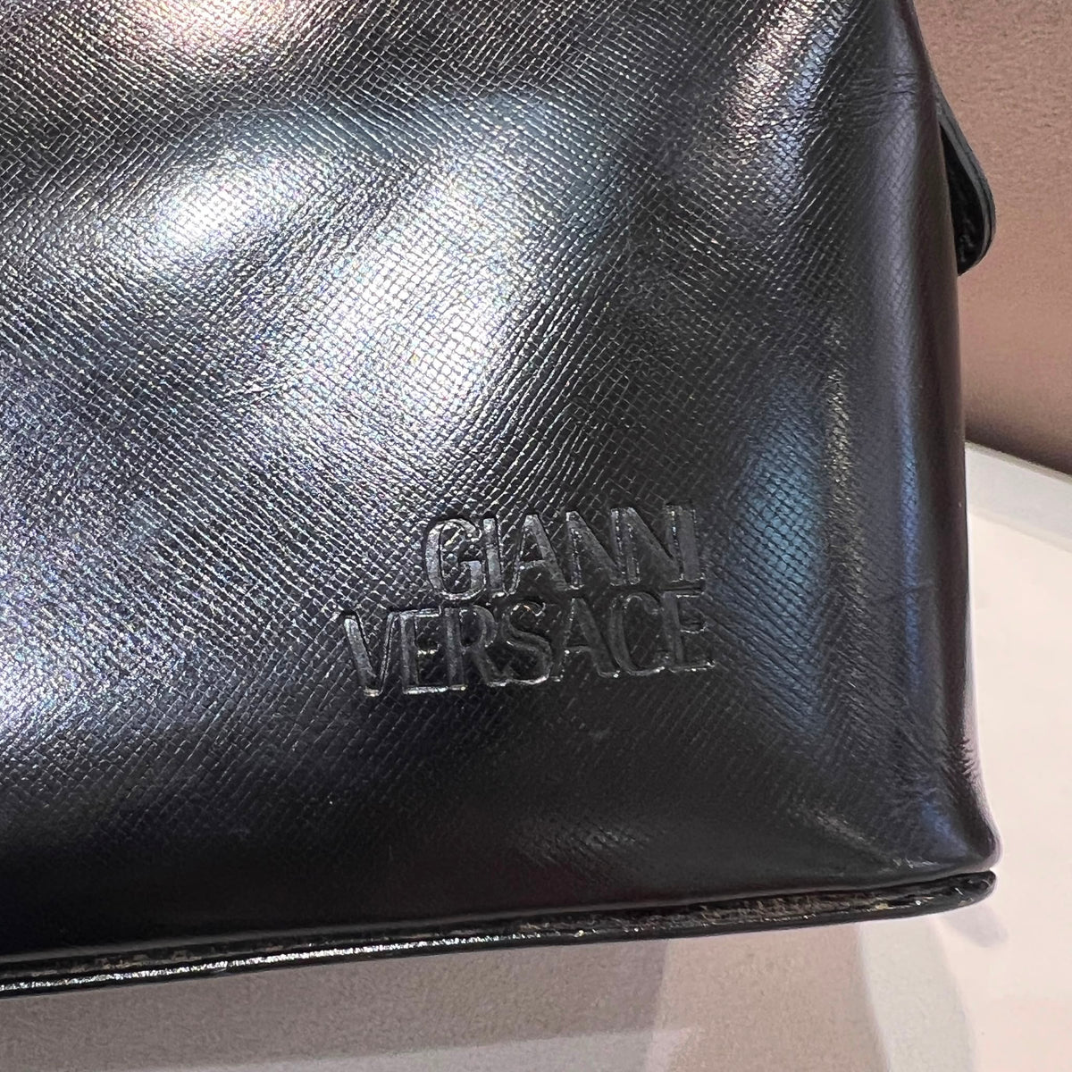 Versace Vintage Black Leather Medallion Handbag