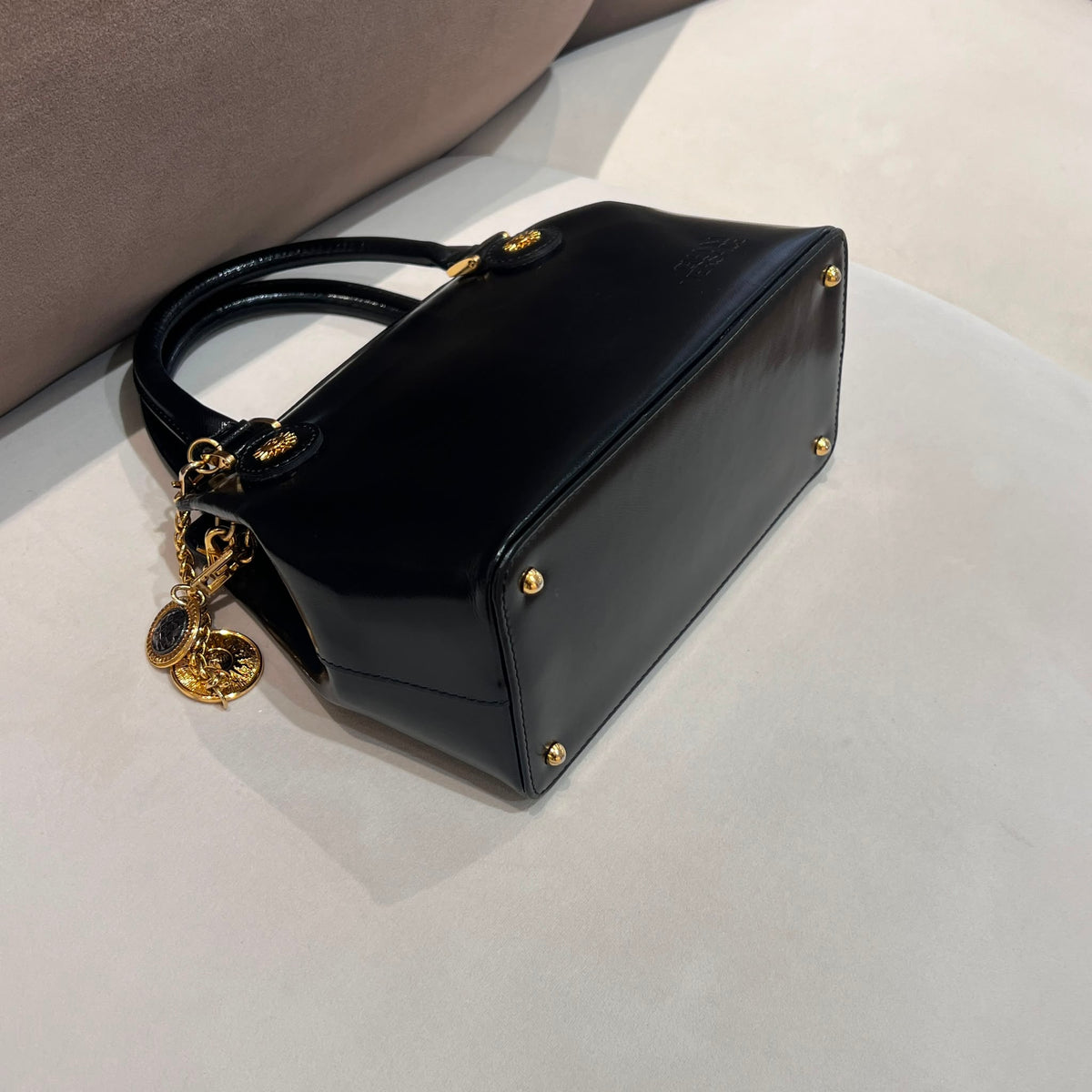 Versace Vintage Black Leather Medallion Handbag