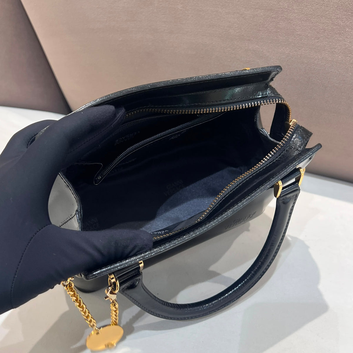 Versace Vintage Black Leather Medallion Handbag
