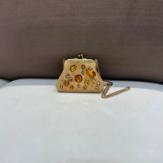 Dolce & Gabbana Vintage Gold Glitter Crystal Coins Bag