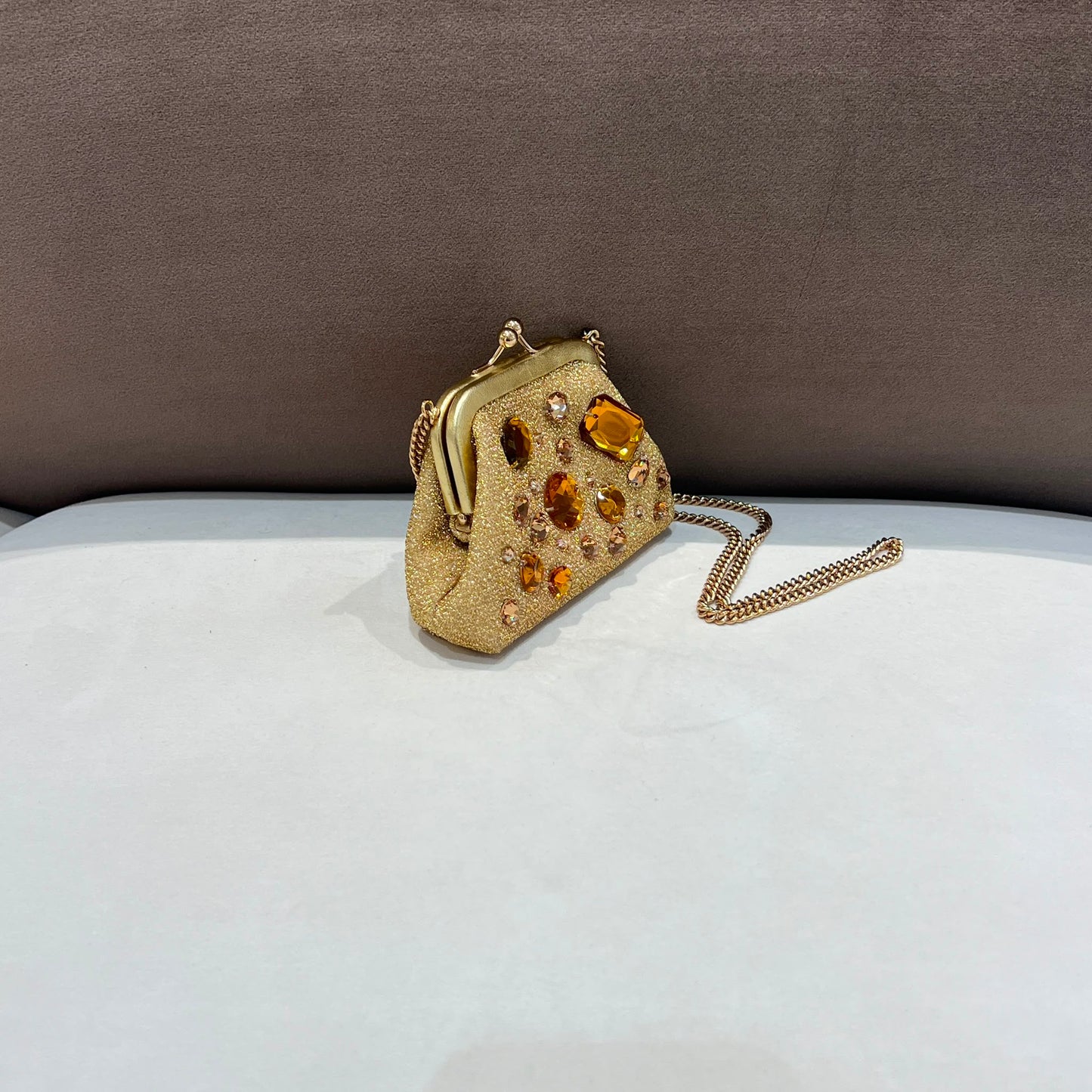 Dolce & Gabbana Vintage Gold Glitter Crystal Coins Bag