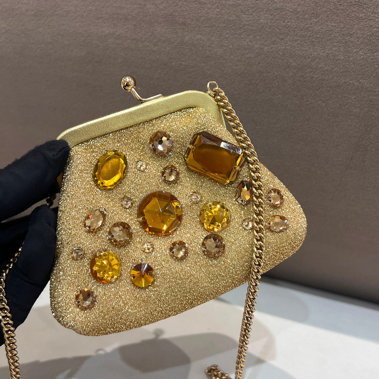 Dolce & Gabbana Vintage Gold Glitter Crystal Coins Bag