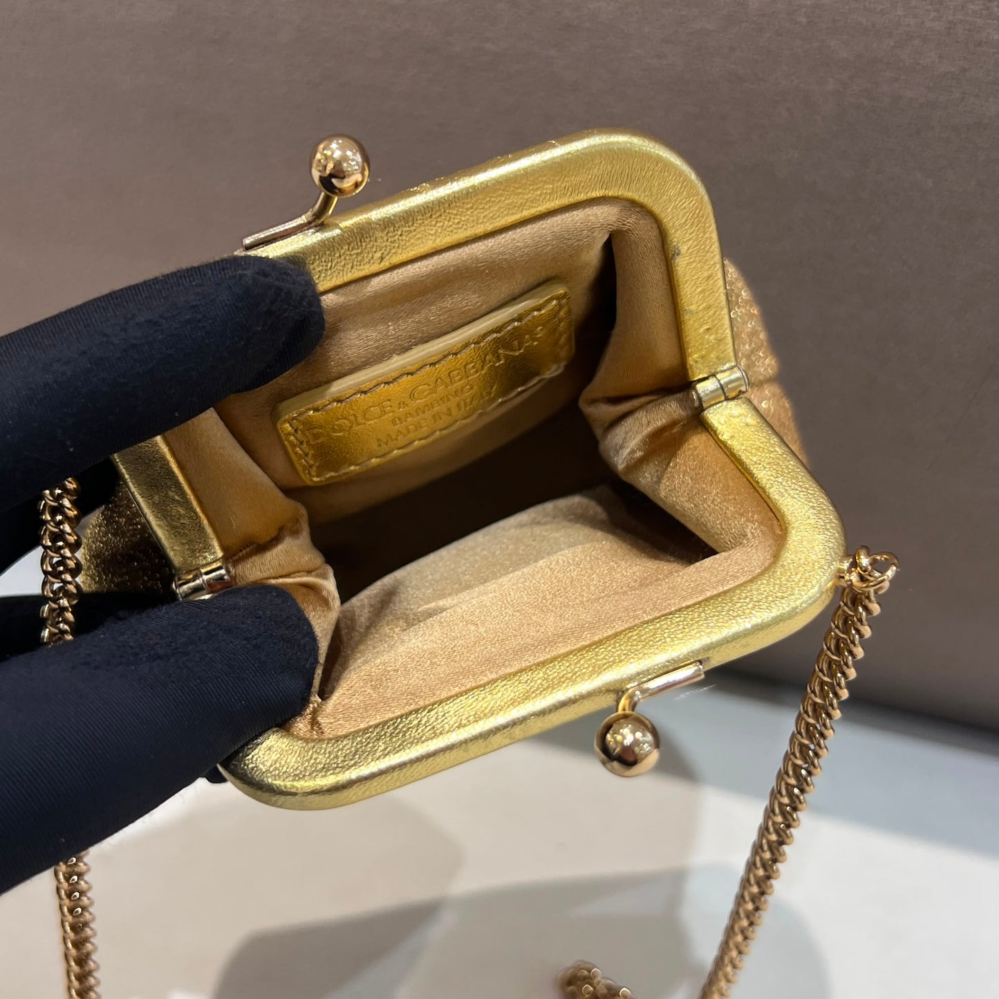 Dolce & Gabbana Vintage Gold Glitter Crystal Coins Bag