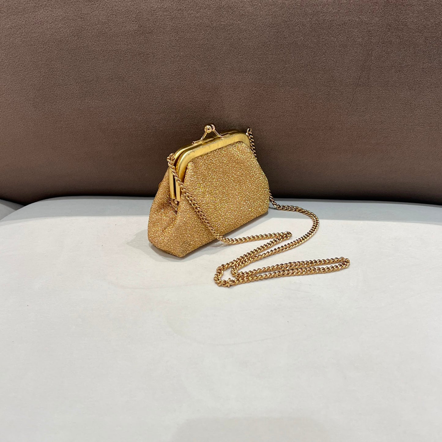 Dolce & Gabbana Vintage Gold Glitter Crystal Coins Bag
