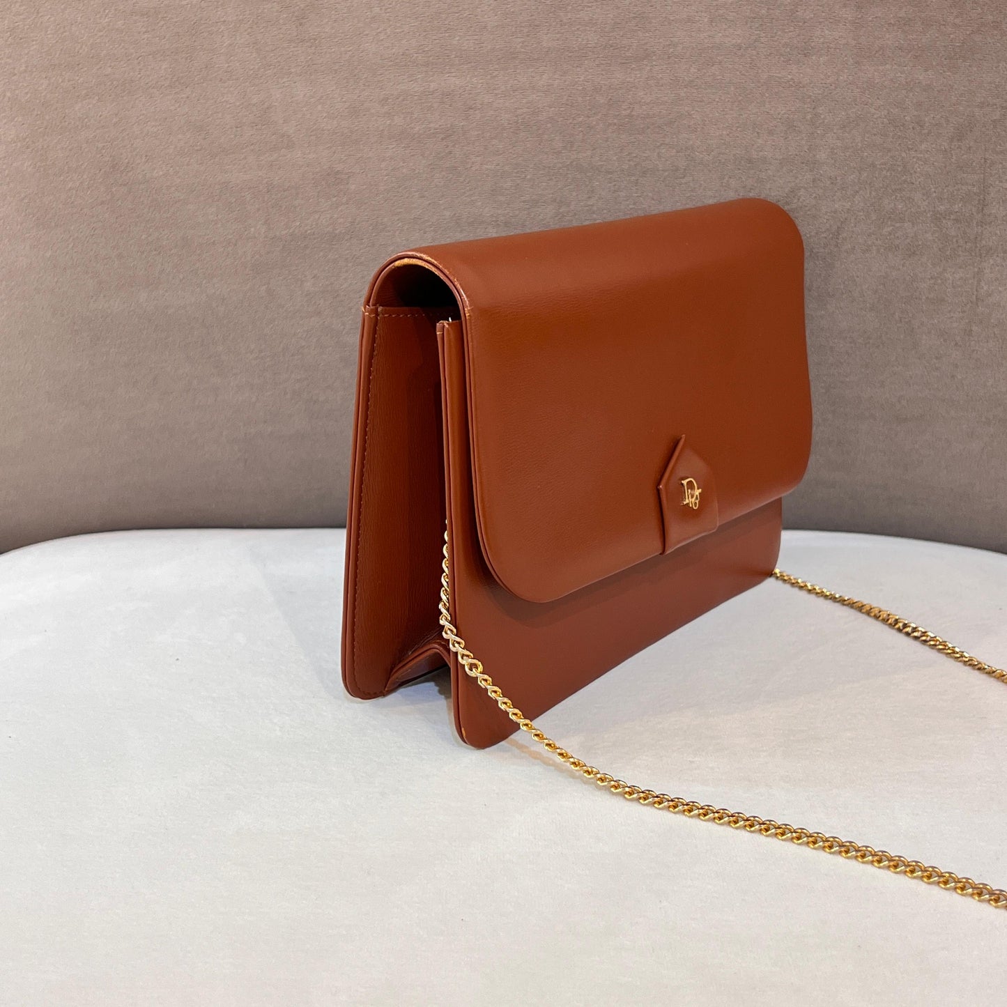 Christian Dior Vintage Brown Leather Envelope Flap Chain Shoulder Bag