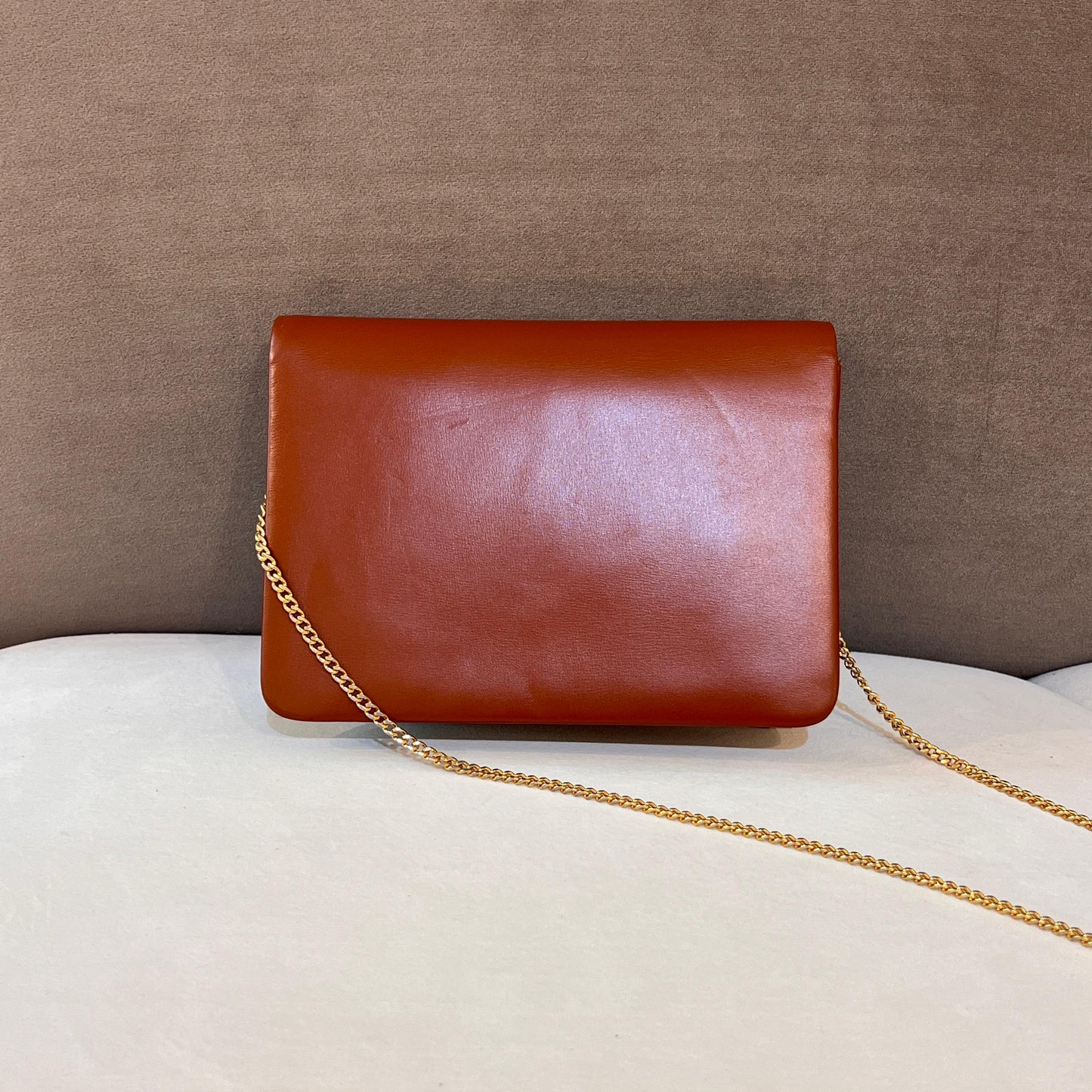 Christian Dior Vintage Brown Leather Envelope Flap Chain Shoulder Bag