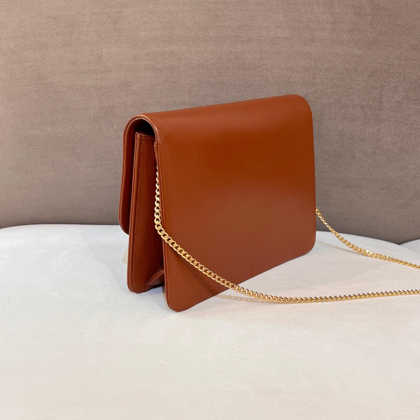 Christian Dior Vintage Brown Leather Envelope Flap Chain Shoulder Bag