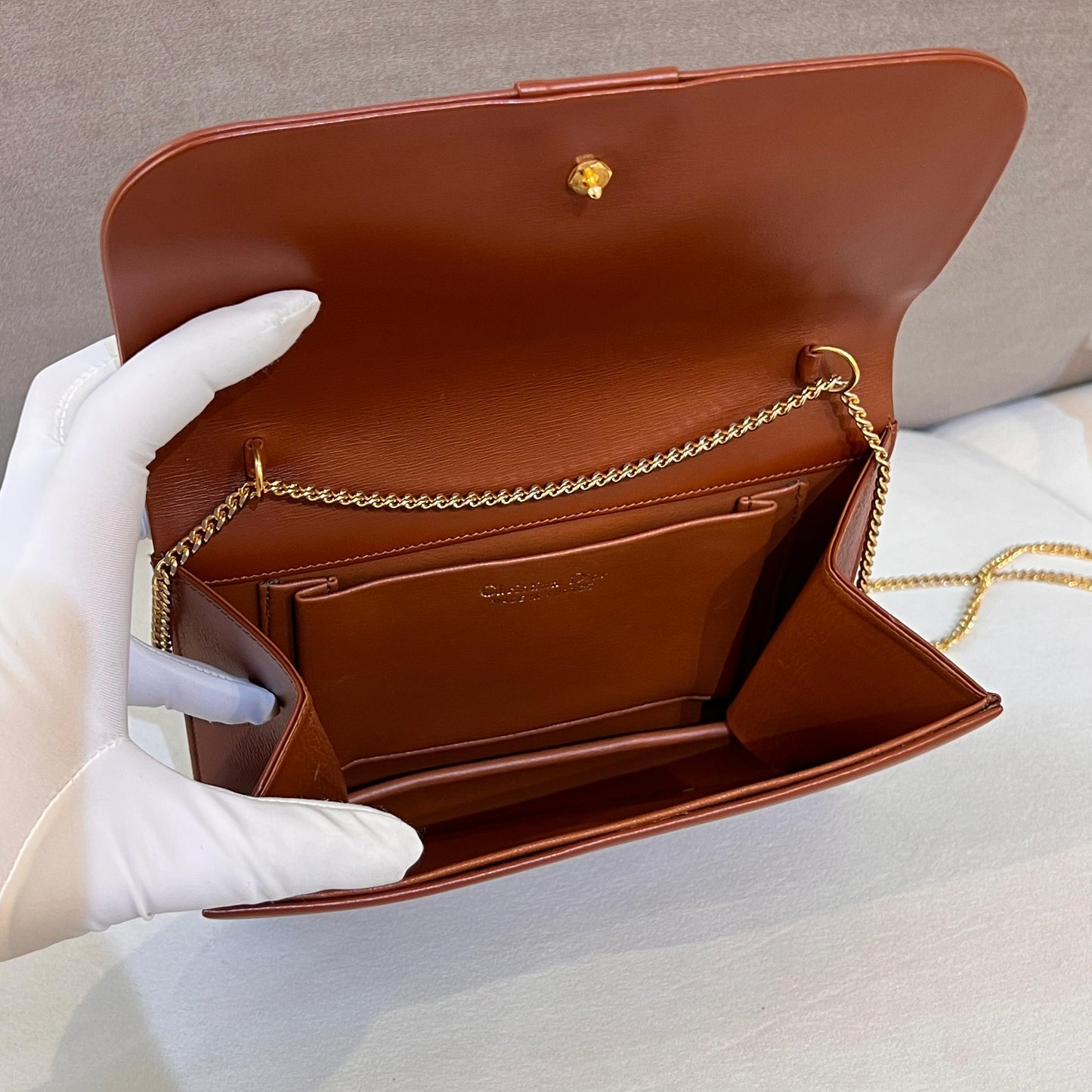 Christian Dior Vintage Brown Leather Envelope Flap Chain Shoulder Bag