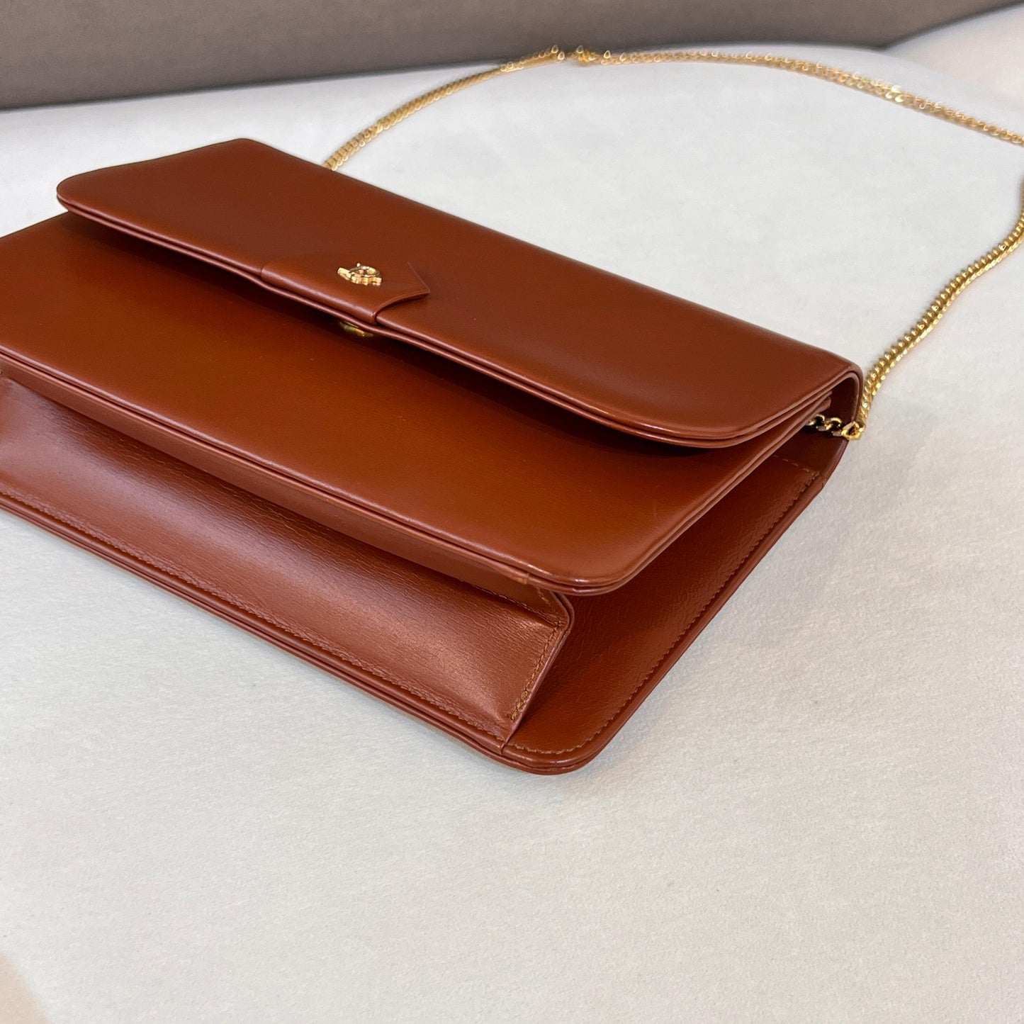 Christian Dior Vintage Brown Leather Envelope Flap Chain Shoulder Bag
