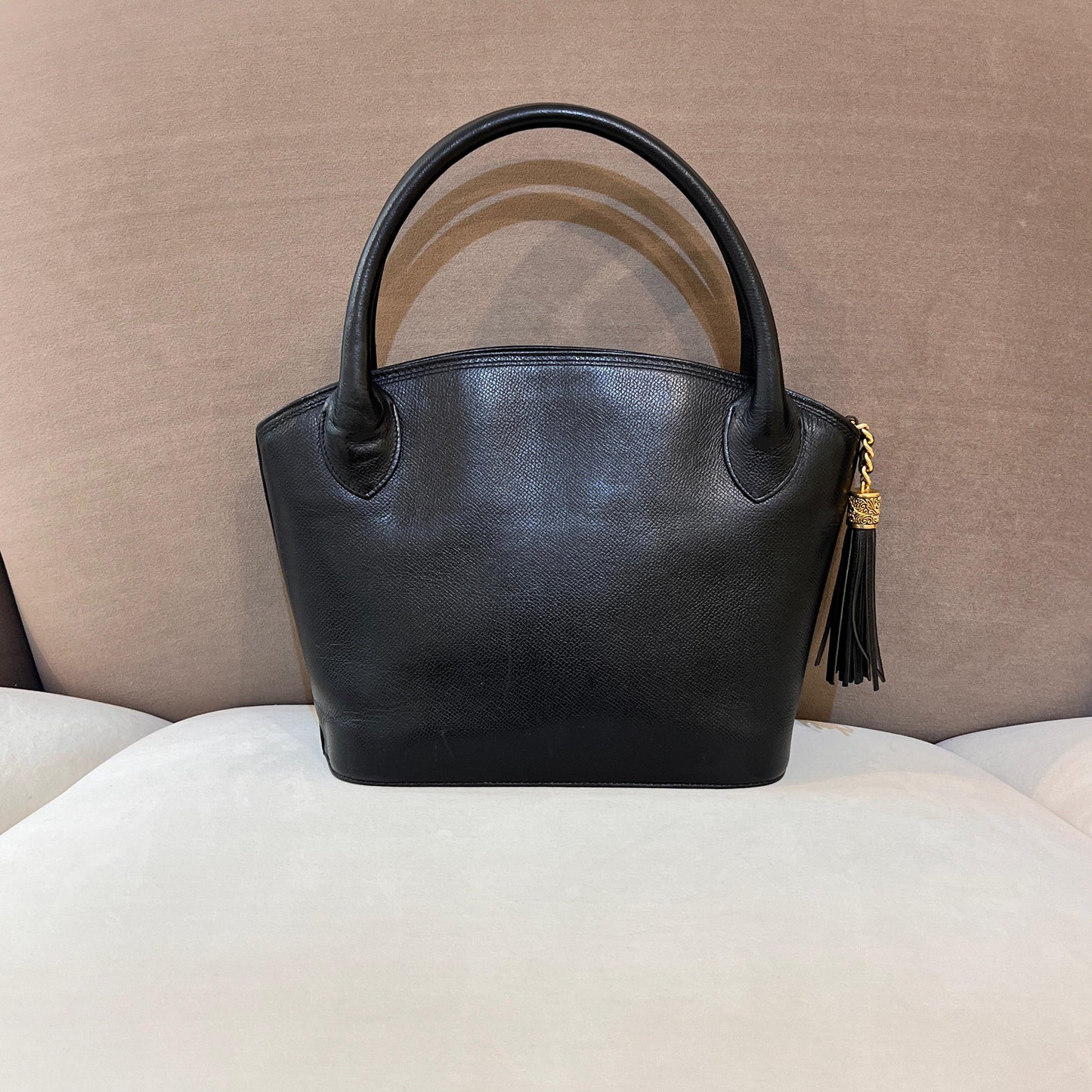 Valentino Garavani Vintage Black Leather Tassel Handle Bag